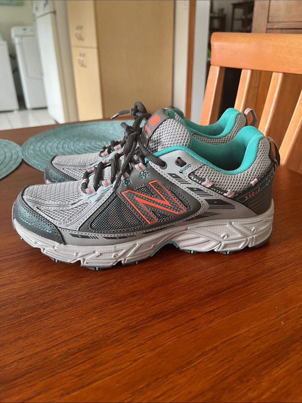 New Balance 510 v 2 Gray & Teal Women's Athletic Sneakers with Coral Accents